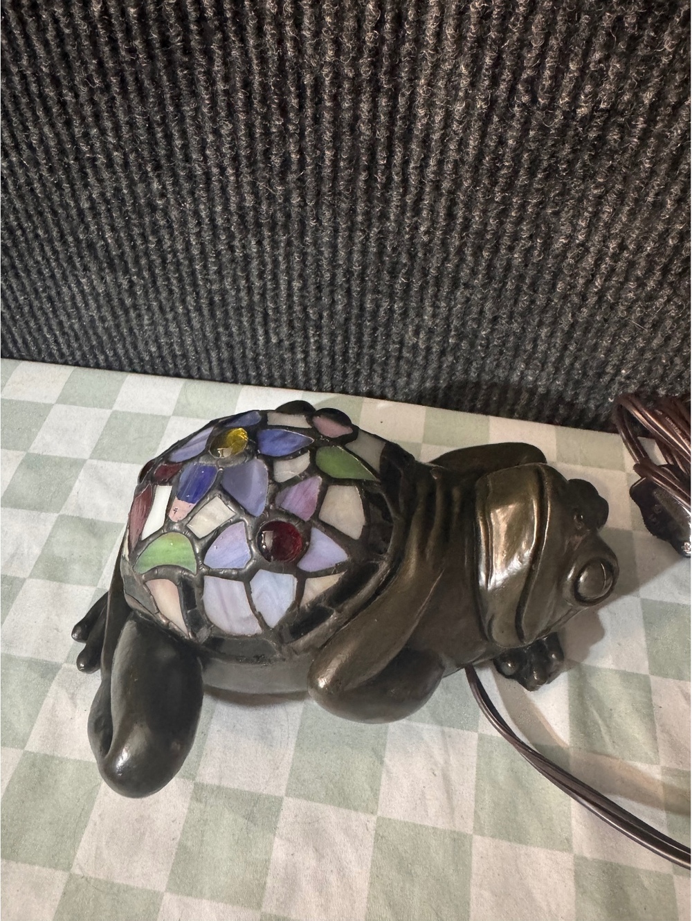 Vintage Frog Shaped Tiffany Style Table Lamp with Stained Glass Shade